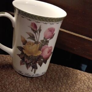 Charming Rose Mug with Yellow and Pink Blooms